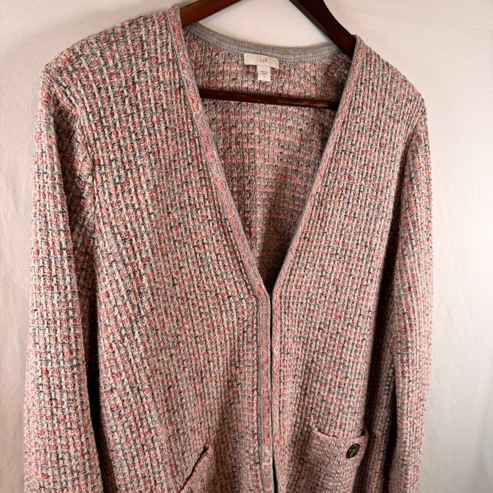 J.Jill Women’s L Cottagecore Cardigan Sweater Pink Cotton Blend Embroidered Boho - Picture 12 of 12